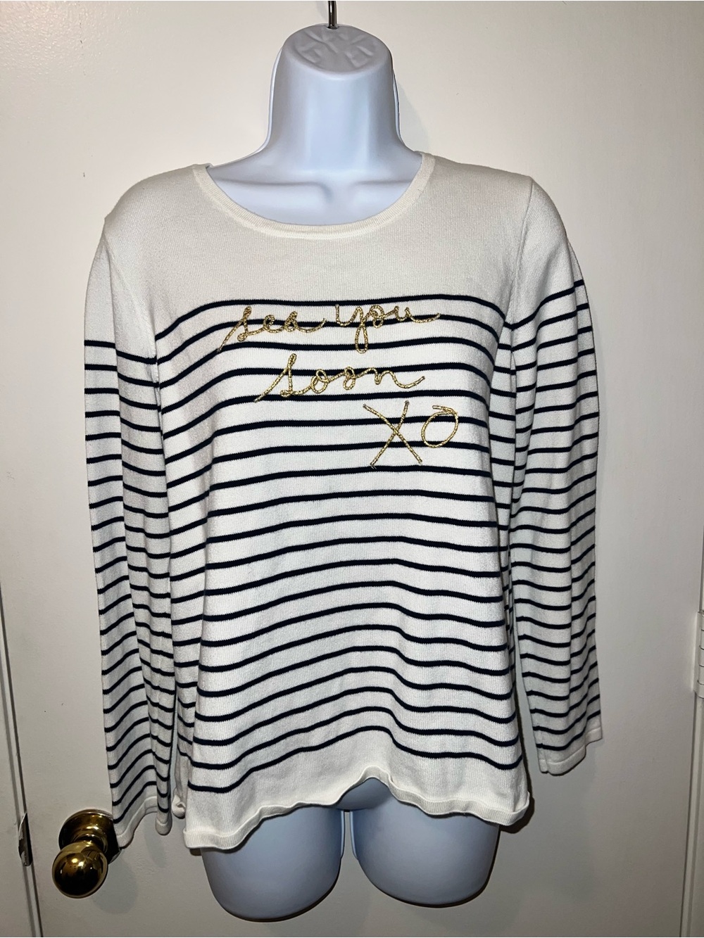 Nautica White Knit Top with Navy Trim